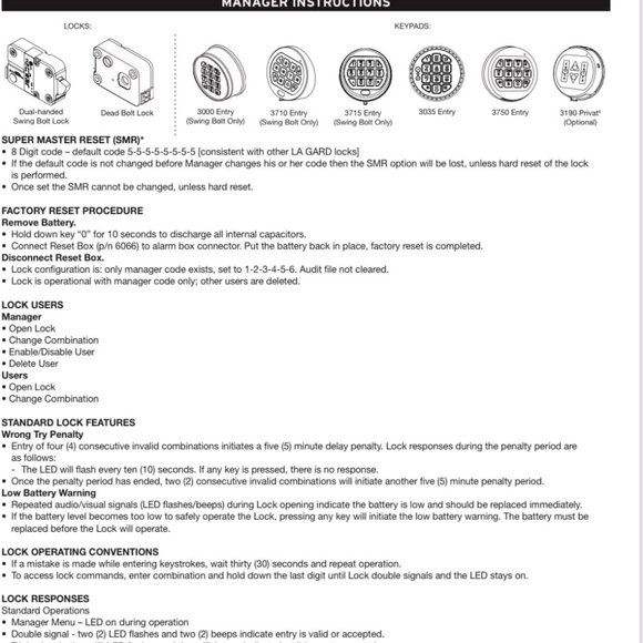 NEW LaGard LG4200M-5715BN Kit LG Basic swing bolt motor blocking black Keypad - Picture 3 of 5